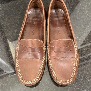 Cole Haan Brown Leather Penny Loafers with Contrast Stitch